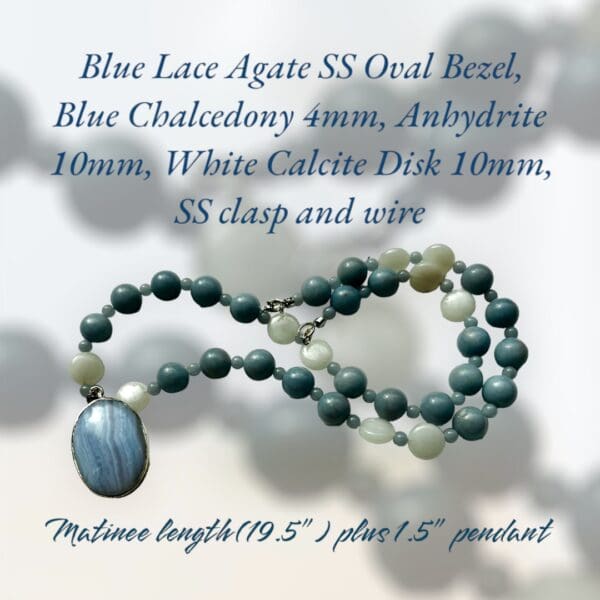 A blue agate bead necklace with a blue chalcedony bead.