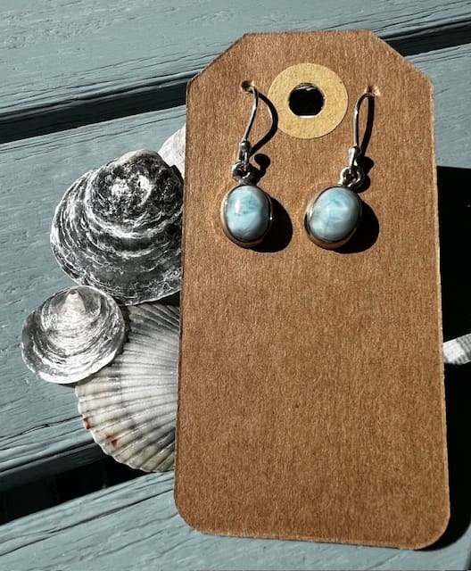 A pair of earrings sitting on top of a card.