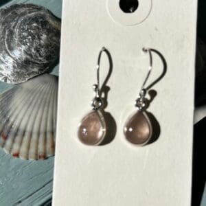 A pair of earrings hanging on a card.