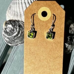 A pair of earrings sitting on top of a card.