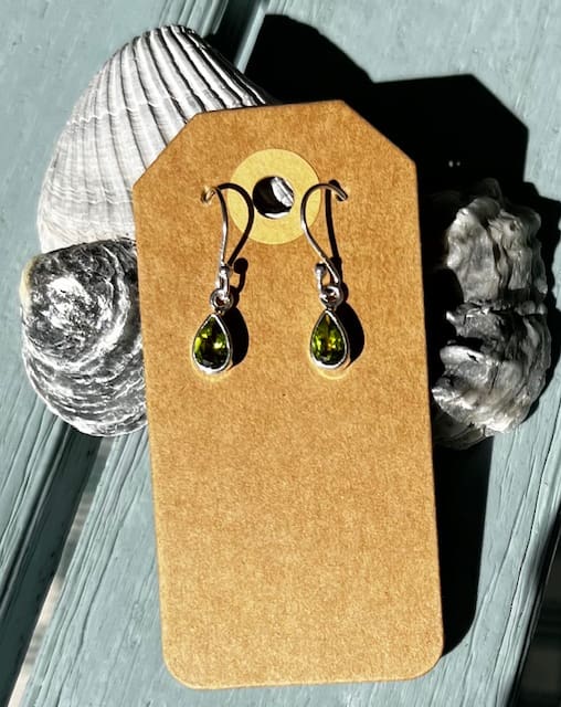 A pair of earrings sitting on top of a card.