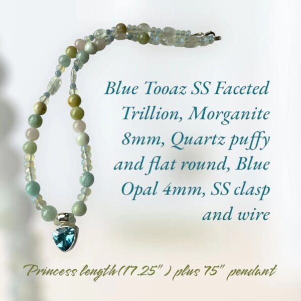 A necklace with blue topaz and other gemstones.